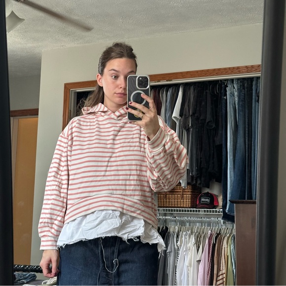 Pilcro Pink and White Striped Top - Picture 1 of 4
